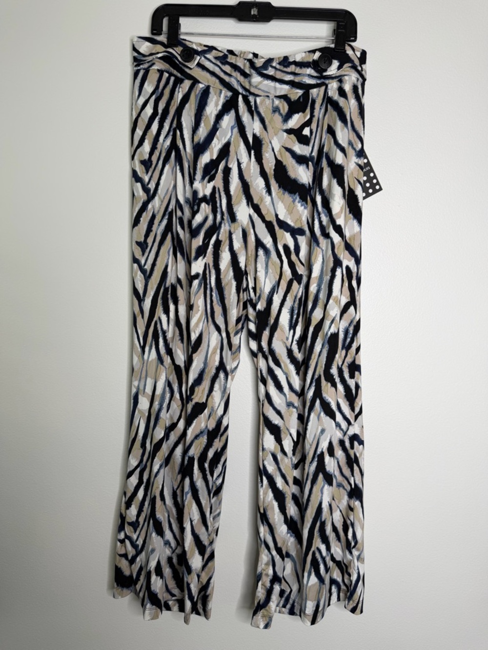 Robert Louis Zebra-Print Wide Leg Pants in Black White and Beige - Picture 2 of 9